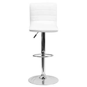 Flash Furniture Vincent Modern White Vinyl Adjustable Bar Stool with Back, Swivel Stool with Chrome-Pedestal Base and Footrest