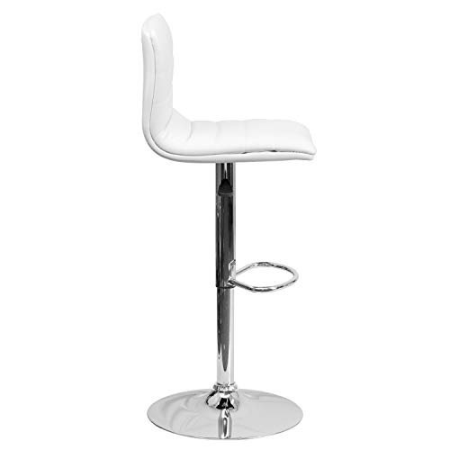 Flash Furniture Vincent Modern White Vinyl Adjustable Bar Stool with Back, Swivel Stool with Chrome-Pedestal Base and Footrest