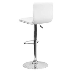 Flash Furniture Vincent Modern White Vinyl Adjustable Bar Stool with Back, Swivel Stool with Chrome-Pedestal Base and Footrest