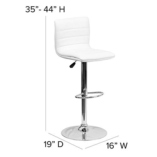 Flash Furniture Vincent Modern White Vinyl Adjustable Bar Stool with Back, Swivel Stool with Chrome-Pedestal Base and Footrest