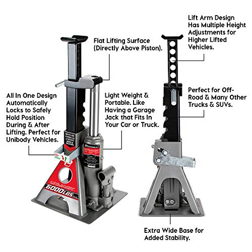 Powerbuilt 3 Ton, Bottle Jack and Jack Stands in One, 6000 Pound Capacity, All-in-One Car Lift, Heavy Duty Vehicle Unijack, Wide Base, 640471