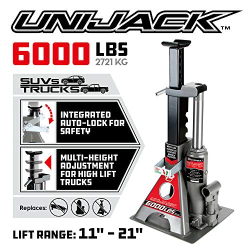 Powerbuilt 3 Ton, Bottle Jack and Jack Stands in One, 6000 Pound Capacity, All-in-One Car Lift, Heavy Duty Vehicle Unijack, Wide Base, 640471