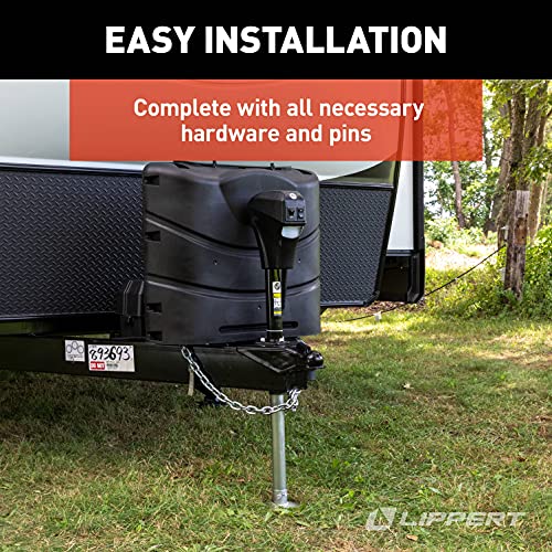 Lippert Power Tongue Jack Electric Trailer A-Frame, 3,500 lbs. 18-Inch Stroke, 5.4-Inch Foot Pad, Durable Textured Casing, Emergency Manual Crank Override, 10.75" Retracted, 28.75" Extended - 285318