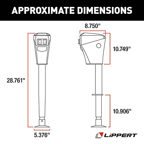 Lippert Power Tongue Jack Electric Trailer A-Frame, 3,500 lbs. 18-Inch Stroke, 5.4-Inch Foot Pad, Durable Textured Casing, Emergency Manual Crank Override, 10.75" Retracted, 28.75" Extended - 285318