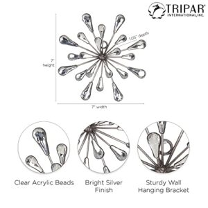 TRIPAR Small 7" DIA Silver Starburst Wall Decor Art - Made with Clear Acrylic Beads, Sparkly Metal Wall Decal Burst, Easy Mount