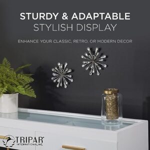 TRIPAR Small 7" DIA Silver Starburst Wall Decor Art - Made with Clear Acrylic Beads, Sparkly Metal Wall Decal Burst, Easy Mount