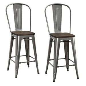 dhp luxor counter stool with wood seat and backrest, 24", antique gun metal