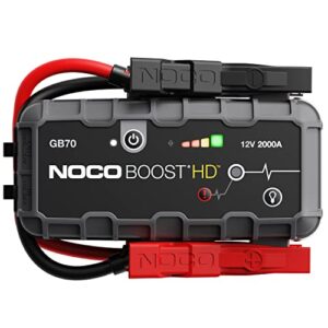 noco boost hd gb70 2000a ultrasafe car battery jump starter, 12v jump starter battery pack, battery booster, jump box, portable charger and jumper cables for 8.0l gasoline and 6.0l diesel engines
