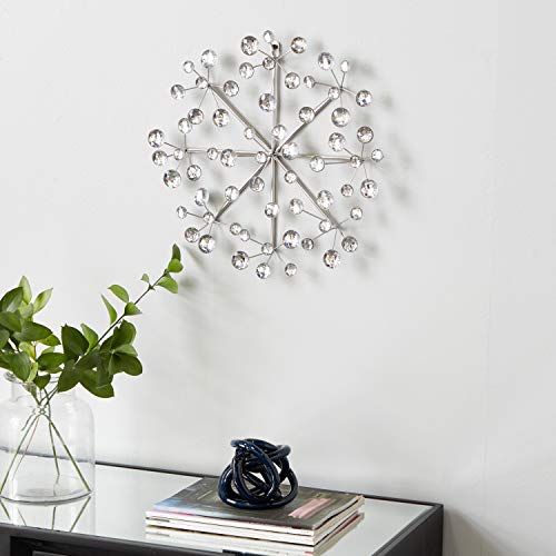 Deco 79 Metal Starburst Wall Decor with Crystal Embellishment, 16" x 2" x 16", Silver