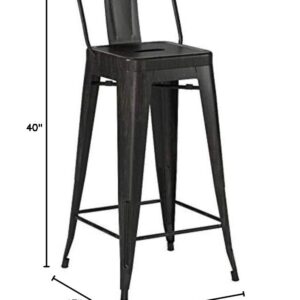 AC Pacific Modern Industrial Metal Bar Stool, Bucket Back and 4 Leg Design Ideal for Kitchen Island or Counter Top, Set of 2, 30" Seat, Distressed Black