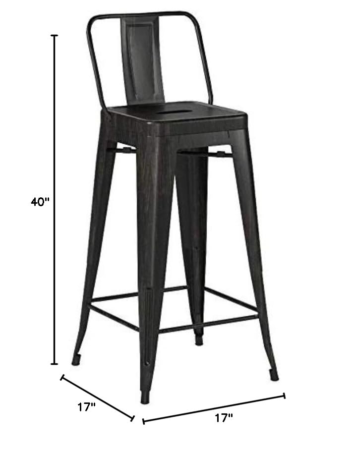 AC Pacific Modern Industrial Metal Bar Stool, Bucket Back and 4 Leg Design Ideal for Kitchen Island or Counter Top, Set of 2, 30" Seat, Distressed Black