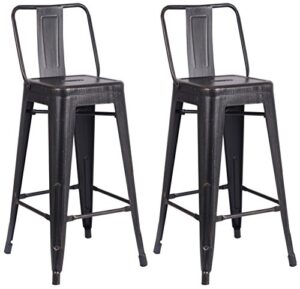 ac pacific modern industrial metal bar stool, bucket back and 4 leg design ideal for kitchen island or counter top, set of 2, 30" seat, distressed black