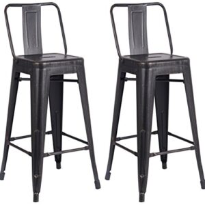 AC Pacific Modern Industrial Metal Bar Stool, Bucket Back and 4 Leg Design Ideal for Kitchen Island or Counter Top, Set of 2, 30" Seat, Distressed Black