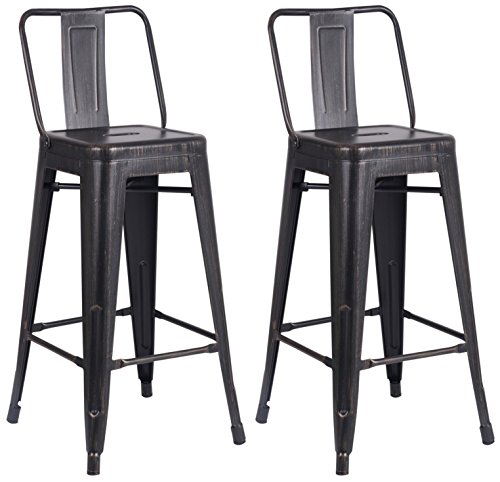 AC Pacific Modern Industrial Metal Bar Stool, Bucket Back and 4 Leg Design Ideal for Kitchen Island or Counter Top, Set of 2, 30" Seat, Distressed Black