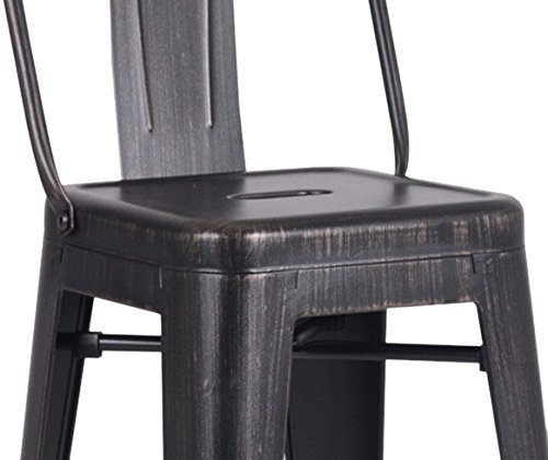 AC Pacific Modern Industrial Metal Bar Stool, Bucket Back and 4 Leg Design Ideal for Kitchen Island or Counter Top, Set of 2, 30" Seat, Distressed Black