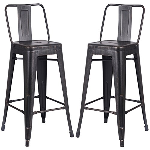 AC Pacific Modern Industrial Metal Bar Stool, Bucket Back and 4 Leg Design Ideal for Kitchen Island or Counter Top, Set of 2, 30" Seat, Distressed Black