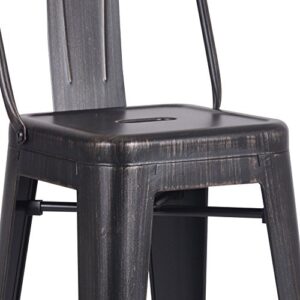 AC Pacific Modern Industrial Metal Bar Stool, Bucket Back and 4 Leg Design Ideal for Kitchen Island or Counter Top, Set of 2, 30" Seat, Distressed Black