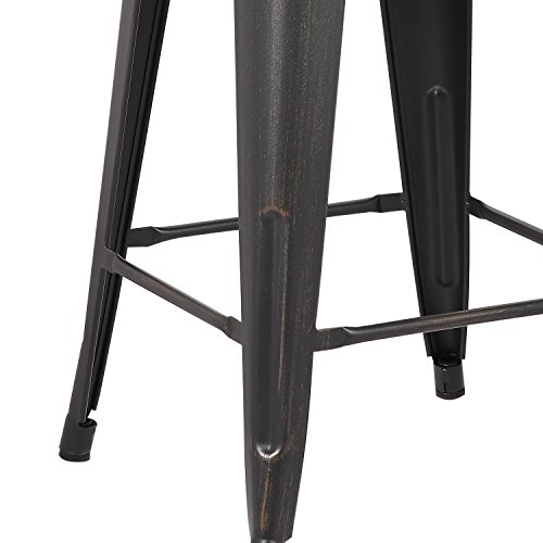 AC Pacific Modern Industrial Metal Bar Stool, Bucket Back and 4 Leg Design Ideal for Kitchen Island or Counter Top, Set of 2, 30" Seat, Distressed Black