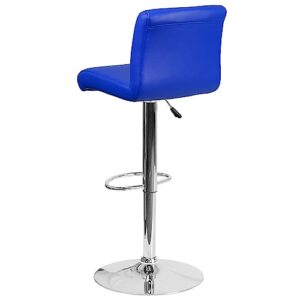 Flash Furniture Marietta 2 Pk. Contemporary Blue Vinyl Adjustable Height Barstool with Rolled Seat and Chrome Base