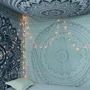 Popular Handicrafts Tapestry Queen Silver Ombre Mandala Hippie Wall Hanging Bohemian Bedspread With Extra Metallic Shine tapestries 84x90 Inches