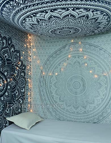 Popular Handicrafts Tapestry Queen Silver Ombre Mandala Hippie Wall Hanging Bohemian Bedspread With Extra Metallic Shine tapestries 84x90 Inches