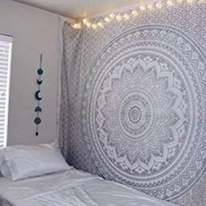 Popular Handicrafts Tapestry Queen Silver Ombre Mandala Hippie Wall Hanging Bohemian Bedspread With Extra Metallic Shine tapestries 84x90 Inches