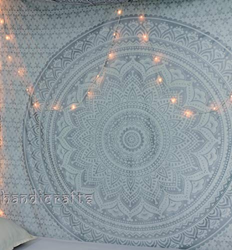 Popular Handicrafts Tapestry Queen Silver Ombre Mandala Hippie Wall Hanging Bohemian Bedspread With Extra Metallic Shine tapestries 84x90 Inches