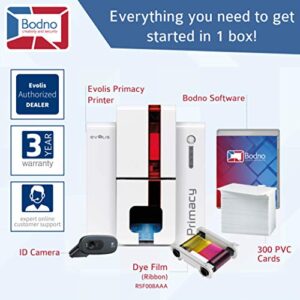 Bodno Evolis Primacy Dual Sided ID Card Printer & Complete Supplies Package Bronze Edition ID Software