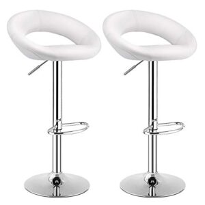 COSTWAY Bar Stools, Set of 2 Modern Swivel Adjustable Barstool, PU Leather Backless Stools, with Chrome Plated Footrest and Base, for Kitchen, Bistro, Pub, White