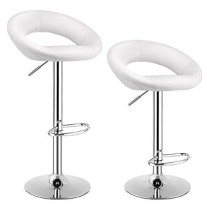 costway bar stools, set of 2 modern swivel adjustable barstool, pu leather backless stools, with chrome plated footrest and base, for kitchen, bistro, pub, white