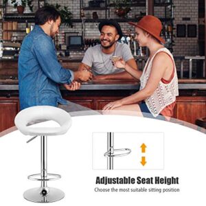 COSTWAY Bar Stools, Set of 2 Modern Swivel Adjustable Barstool, PU Leather Backless Stools, with Chrome Plated Footrest and Base, for Kitchen, Bistro, Pub, White