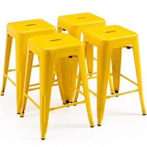 vogue furniture direct 24" high barstools backless yellow metal barstool indoor-oudoor counter height stool with square seat, set of 4 - vf1571019-4