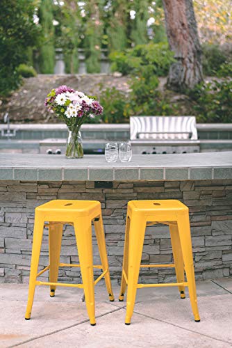 Vogue Furniture Direct 24" High Barstools Backless Yellow Metal Barstool Indoor-Oudoor Counter Height Stool with Square Seat, Set of 4 - VF1571019-4