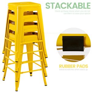 Vogue Furniture Direct 24" High Barstools Backless Yellow Metal Barstool Indoor-Oudoor Counter Height Stool with Square Seat, Set of 4 - VF1571019-4