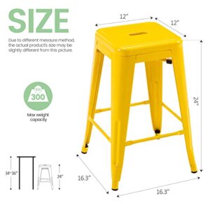 Vogue Furniture Direct 24" High Barstools Backless Yellow Metal Barstool Indoor-Oudoor Counter Height Stool with Square Seat, Set of 4 - VF1571019-4