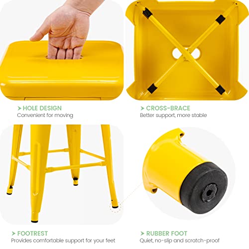 Vogue Furniture Direct 24" High Barstools Backless Yellow Metal Barstool Indoor-Oudoor Counter Height Stool with Square Seat, Set of 4 - VF1571019-4