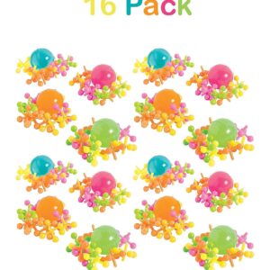 Kicko Plastic Jacks Set Jacks Game - Assorted Neon Colors - Pack of 16-10 Jacks and 1 Ball Per Pack, Jacks and Balls are 1 Inch, Classic Game Set - for Kids, Party Favors, Fun, Toy,