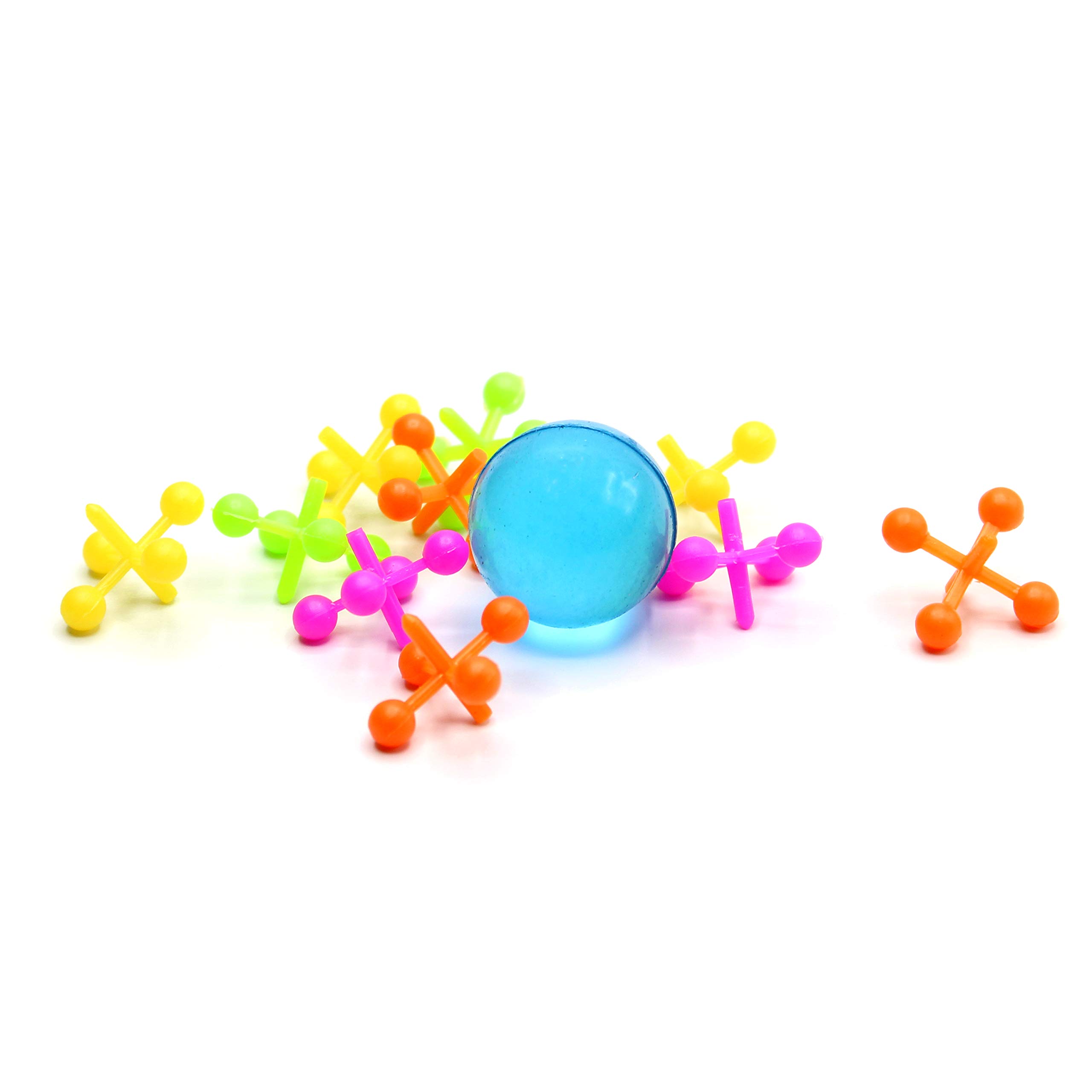 Kicko Plastic Jacks Set Jacks Game - Assorted Neon Colors - Pack of 16-10 Jacks and 1 Ball Per Pack, Jacks and Balls are 1 Inch, Classic Game Set - for Kids, Party Favors, Fun, Toy,