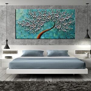 YaSheng Art - 100% hand painted Oil Painting On Canvas Texture Palette Knife silver Flowers Paintings Modern Home Decor Wall Art Painting 3D Abstract Artwork Paintings (20x40inch)