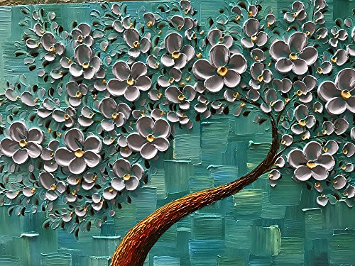 YaSheng Art - 100% hand painted Oil Painting On Canvas Texture Palette Knife silver Flowers Paintings Modern Home Decor Wall Art Painting 3D Abstract Artwork Paintings (20x40inch)