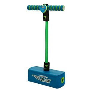 flybar my first foam pogo jumper for kids fun and safe pogo stick for toddlers, durable foam and bungee jumper for ages 3 and up, supports up to 250lbs (blue led)