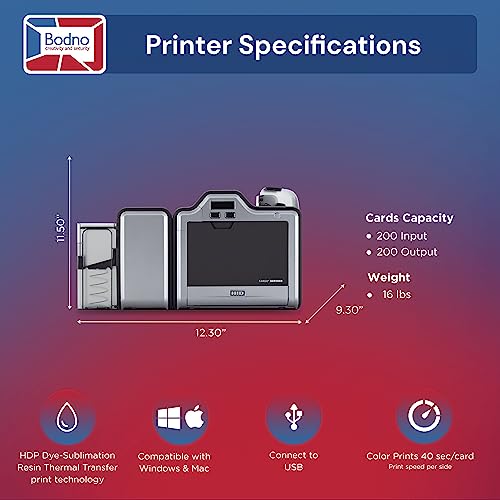 Bodno Fargo HDP5000 Dual Sided ID Card Printer & Complete Supplies Package with Silver Edition Software