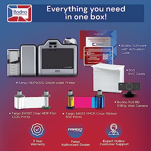 Bodno Fargo HDP5000 Dual Sided ID Card Printer & Complete Supplies Package with Silver Edition Software