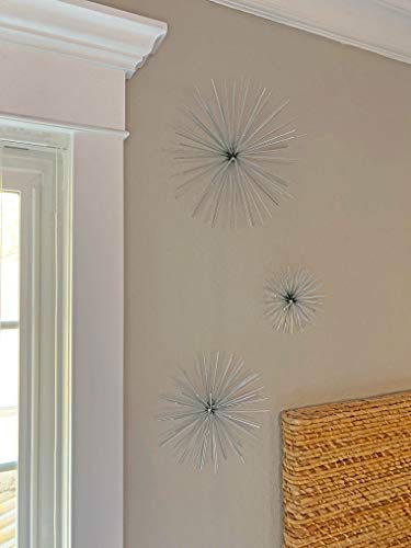 Ten Waterloo Metal Wall Sculptures Set of 3 Silver Finish Star Burst Metal Wall Hangings - 12, 9 and 6 Inches Silver