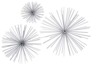 ten waterloo metal wall sculptures set of 3 silver finish star burst metal wall hangings - 12, 9 and 6 inches silver