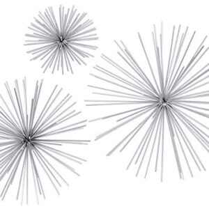 Ten Waterloo Metal Wall Sculptures Set of 3 Silver Finish Star Burst Metal Wall Hangings - 12, 9 and 6 Inches Silver