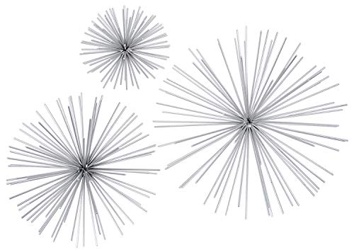 Ten Waterloo Metal Wall Sculptures Set of 3 Silver Finish Star Burst Metal Wall Hangings - 12, 9 and 6 Inches Silver