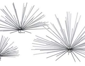 Ten Waterloo Metal Wall Sculptures Set of 3 Silver Finish Star Burst Metal Wall Hangings - 12, 9 and 6 Inches Silver