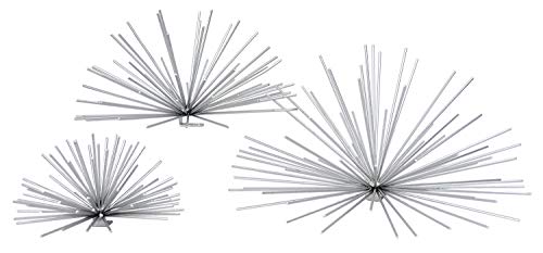 Ten Waterloo Metal Wall Sculptures Set of 3 Silver Finish Star Burst Metal Wall Hangings - 12, 9 and 6 Inches Silver