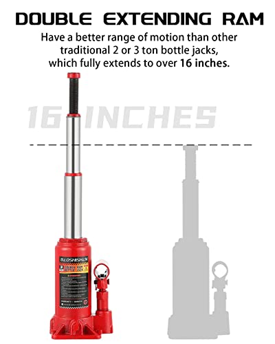 BAOSHISHAN 3 Ton Double Ram Bottle Jack 6-1/2" to 16-1/2" Lifting Range Portable Hydraulic Jack with Carrying Case